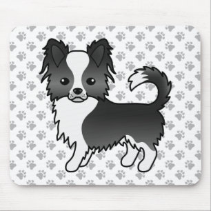 Svart och vit långrockad chihuahua hund & tassar musmatta
