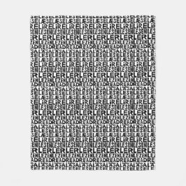 Svart och vit "Läs" på 8 språk Lino-klipp Fleecefilt