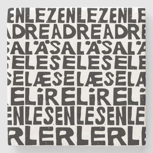 Svart och vit "Läs" på 8 språk Lino-klipp Stenunderlägg (Framsidan)