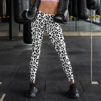 Svart och vit leopardhjärtmönster leggings