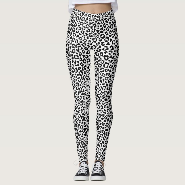 Svart och vit leopardtryck rolig safari-mönster leggings (Framsida)