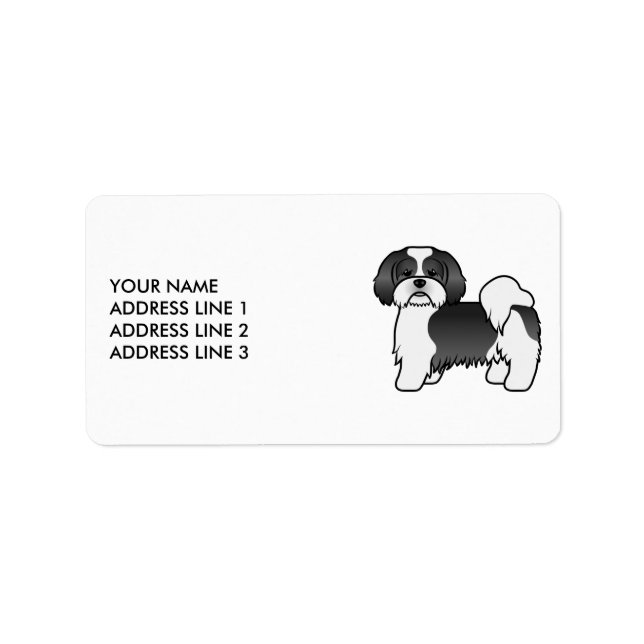 Svart Och Vit Lhasa Apso Söt Hund & Anpassad Text Adressetikett (Framsidan)