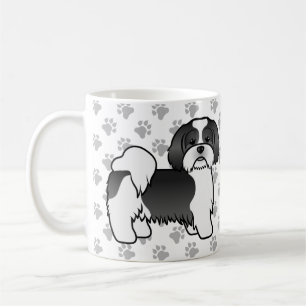 Svart Och Vit Lhasa Apso Söt Tecknad Hund Kaffemugg