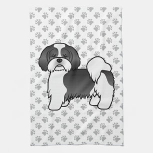 Svart Och Vit Lhasa Apso Söt Tecknad Hund Kökshandduk