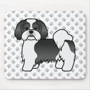 Svart Och Vit Lhasa Apso Söt Tecknad Hund Musmatta