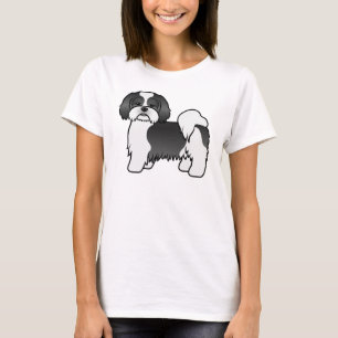 Svart Och Vit Lhasa Apso Söt Tecknad Hund T Shirt
