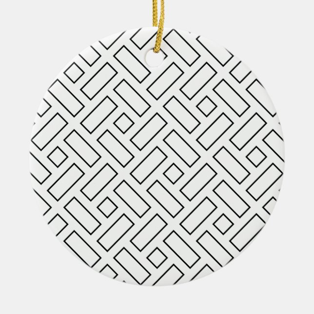 Svart och vit linjär blockmönster - Vit Julgransprydnad Keramik (Framsidan)