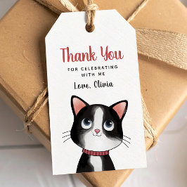 Svart och vit liten katt tack Gift Tag Presentetikett