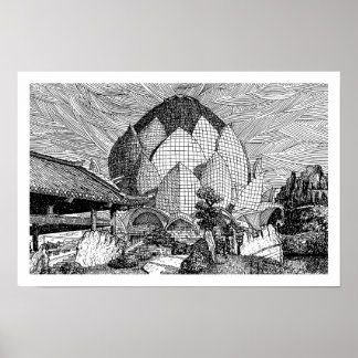 Svart och vit Lotus Arkitektur Linje Konsttryck. Poster