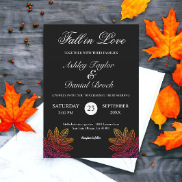Svart och vit Löv som faller under bröllopet Inbjudningar
