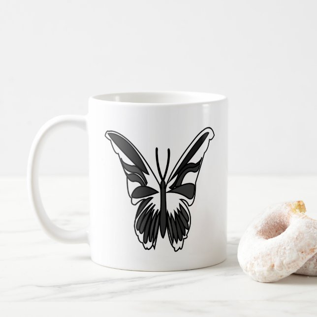 Svart och vit Luna Moth Fjäril Kaffemugg (Med munk)