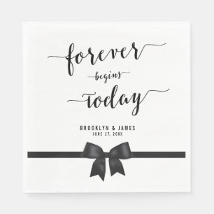 Svart och vit luncheon-Bröllop-servetter med ben Pappersservett