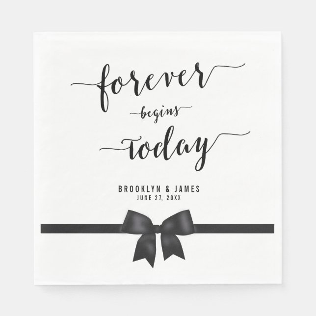 Svart och vit luncheon-Bröllop-servetter med ben Pappersservett (Framsidan)