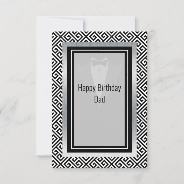 Svart och vit lycklig födelsedag pappa tack c kort (Framsida)