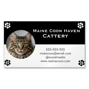 Svart och vit Maine Coon Anpassningsbar Magnetiska Visitkort