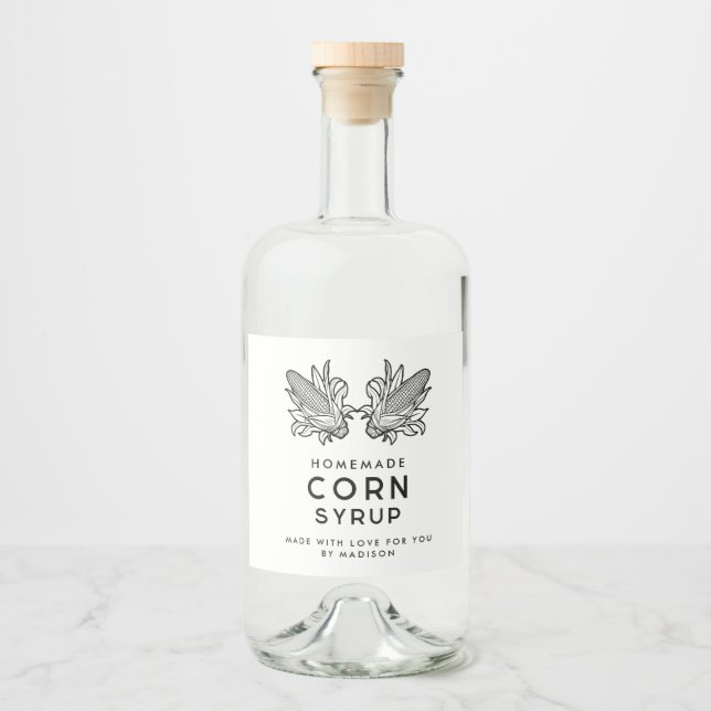 Svart och vit majssirap med två kolvar spritflaskor etikett (Framsida)