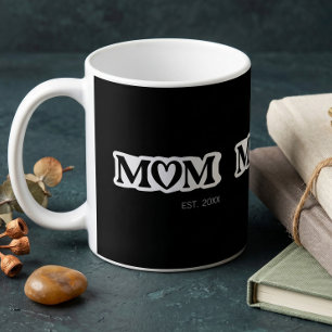 Svart och vit mamma etablerade elegant söt hjärta kaffemugg