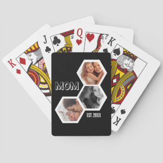 Svart och vit mamma etablerade hexagon 3 foto casinokort