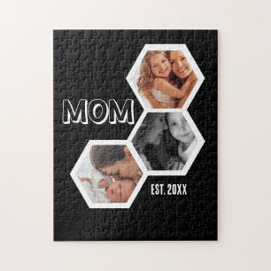 Svart och vit mamma etablerade hexagon 3 foto pussel