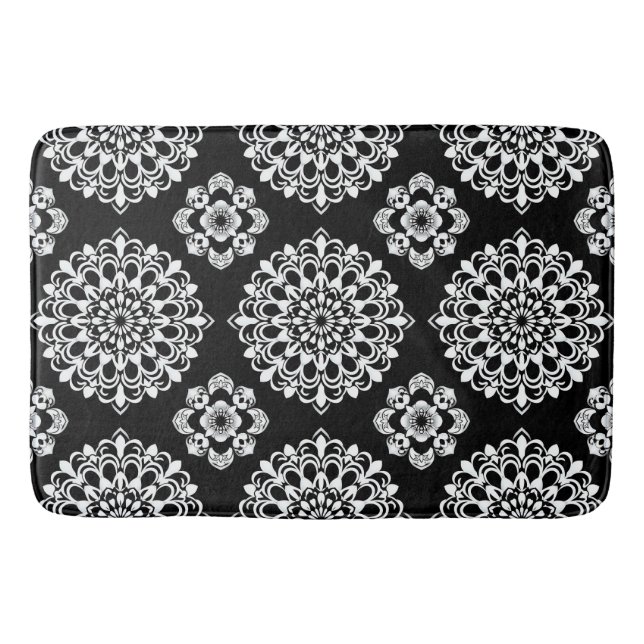 Svart och vit Mandala-design Badrumsmatta (Framsidan)