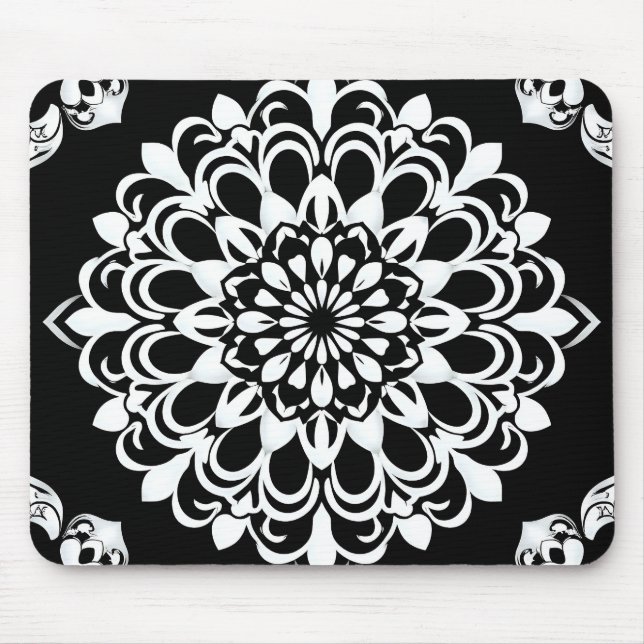 Svart och vit mandala-design musmatta (Framsidan)