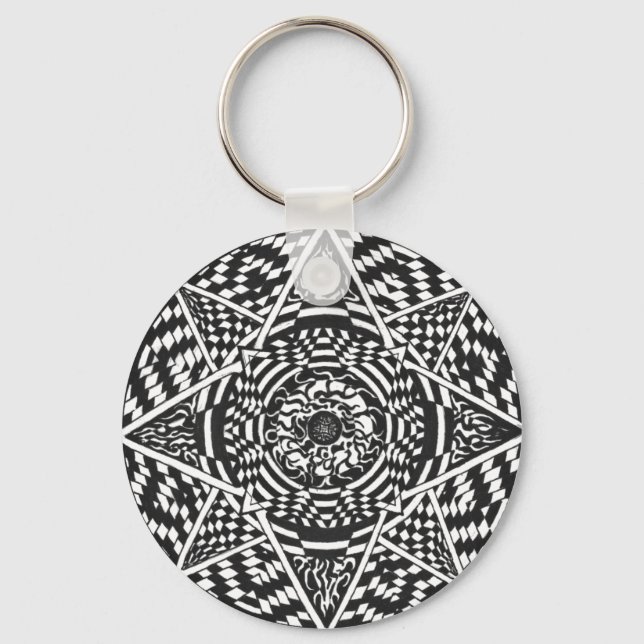 Svart och vit mandala-design nyckelring (Framsida)