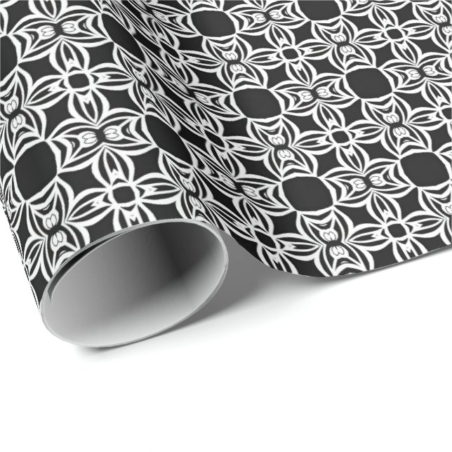 Svart och vit Mandala linjemönster 6 Presentpapper (Rullad Hörn)