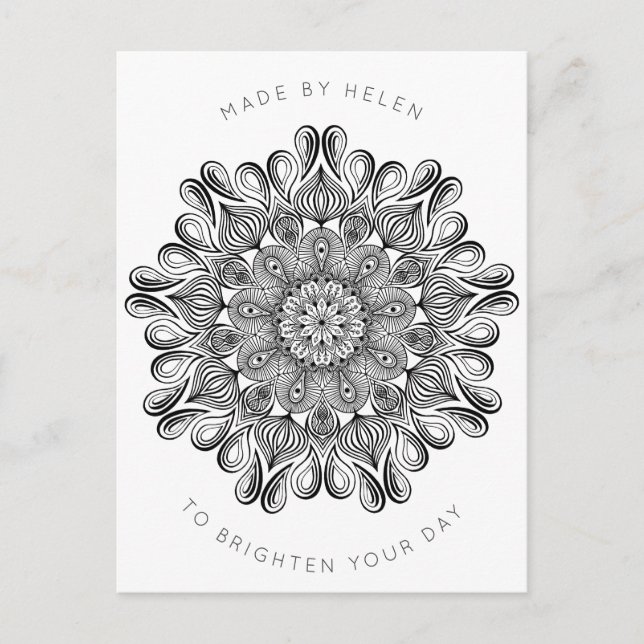 Svart och vit mandala trippig psykedelisk hippie vykort (Framsida)