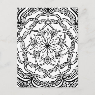 Svart och vit Mandala Trippig Psykedelisk Hippie Vykort