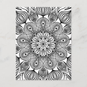 Svart och vit mandala trippig psykedelisk hippie vykort