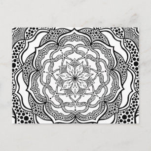 Svart och vit Mandala Trippig Psykedelisk Hippie Vykort