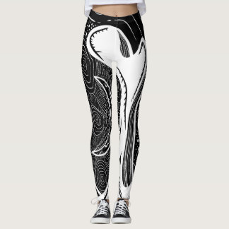 Svart och vit måne och vågor leggings