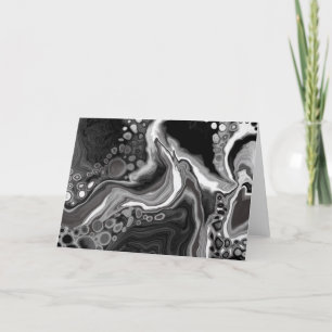 Svart och vit marble Digital Fluid Art Blank Kort