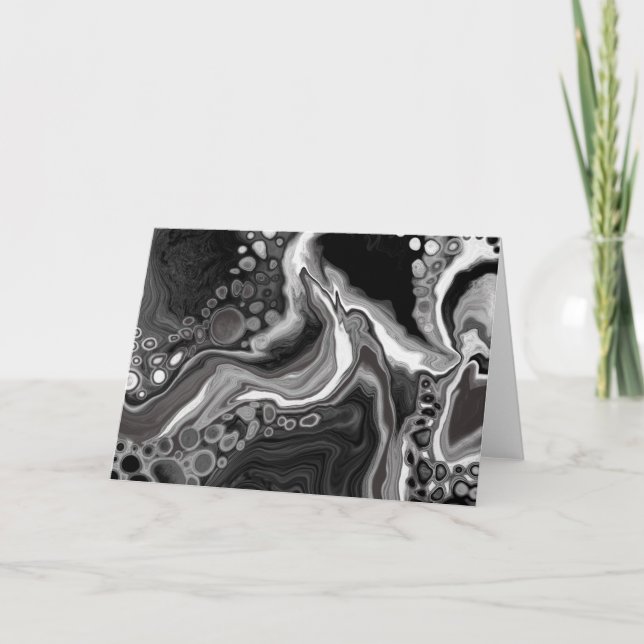 Svart och vit marble Digital Fluid Art Blank Kort (Framsida)