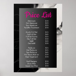 Svart och vit marble Nail Salon Pris List-meny Poster