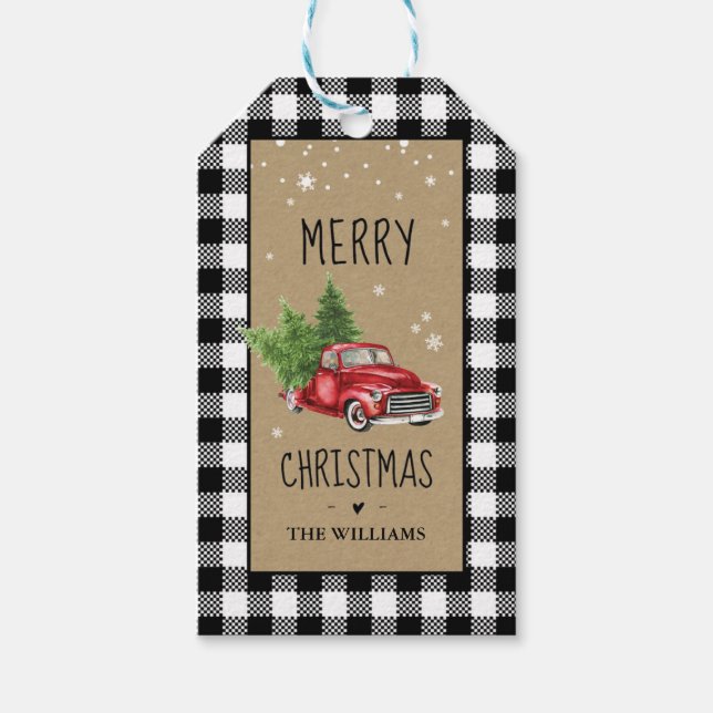 Svart och vit Märkre under julen Presentetikett (Framsidan)