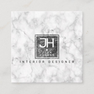 Svart och vit marmor design modern monogram affärs fyrkantigt visitkort
