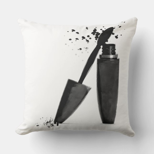 Svart och vit mascara-skönhet mode kudde (Framsida)