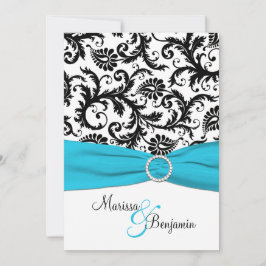Svart och vit mask med Blue Faux Ribbon Inbjudningar