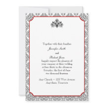 Svart och vit mask med Röda bröllopsinbjudan