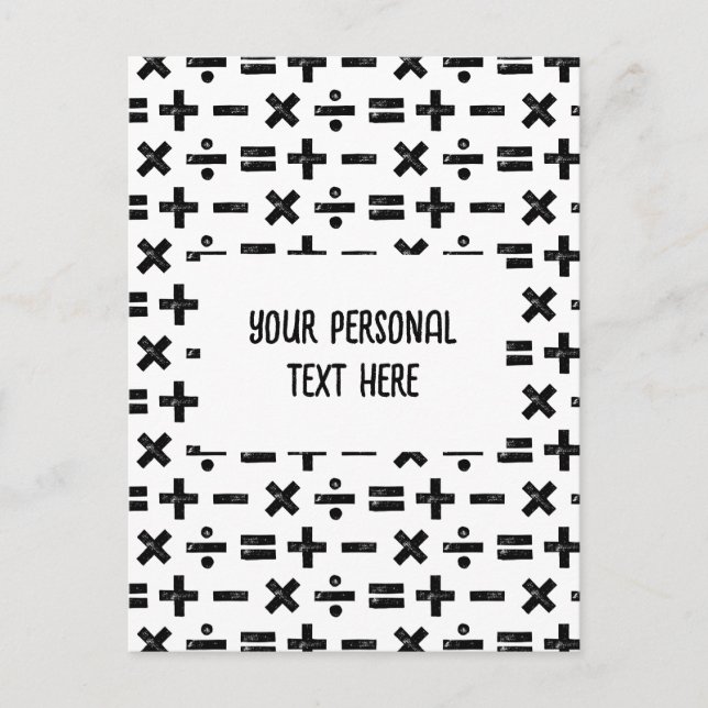 Svart och vit matematisk symbol Lino-klipp & Anpas Vykort (Framsida)