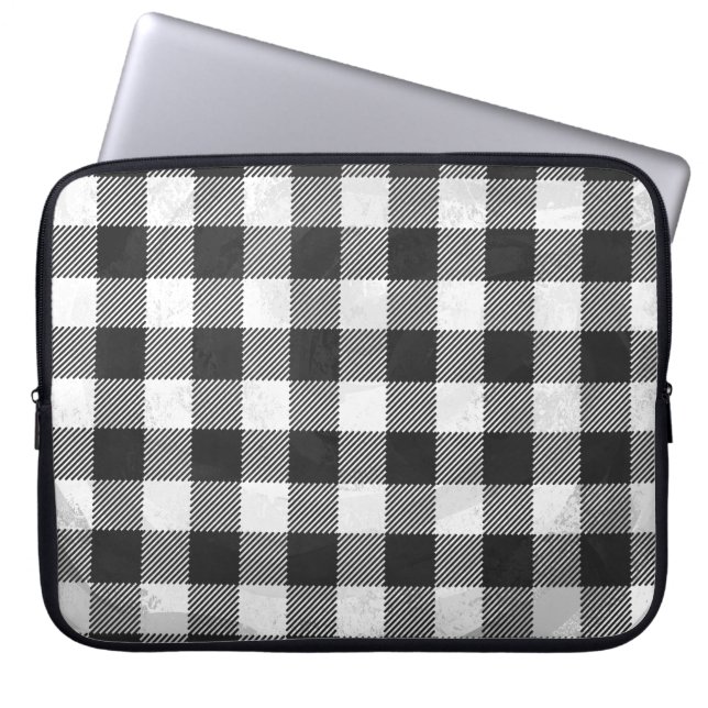 Svart och vit med schackbräde laptop sleeve (Framsidan)