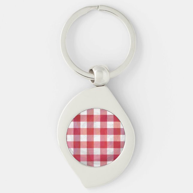 Svart och vit med schackbräde swirl silverfärgad nyckelring (Framsidan)