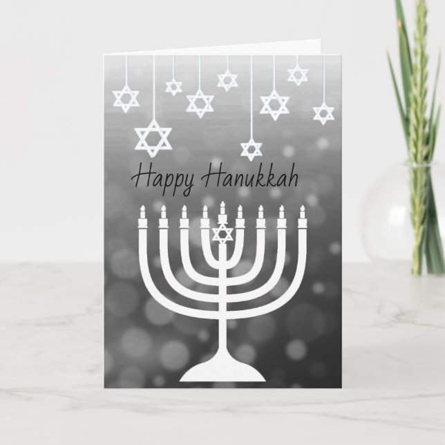 Svart och vit Menorah Glad Chanukka Kort (Framsida)