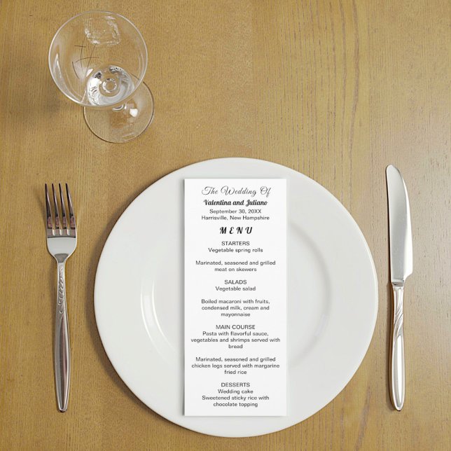 Svart och vit menykort för bröllop meny (Typography style black and white wedding menu card)