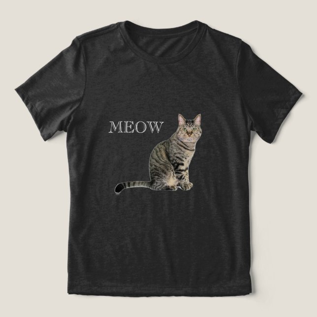Svart och vit Meow Katt V-ringad T-shirt (Design Framsida)
