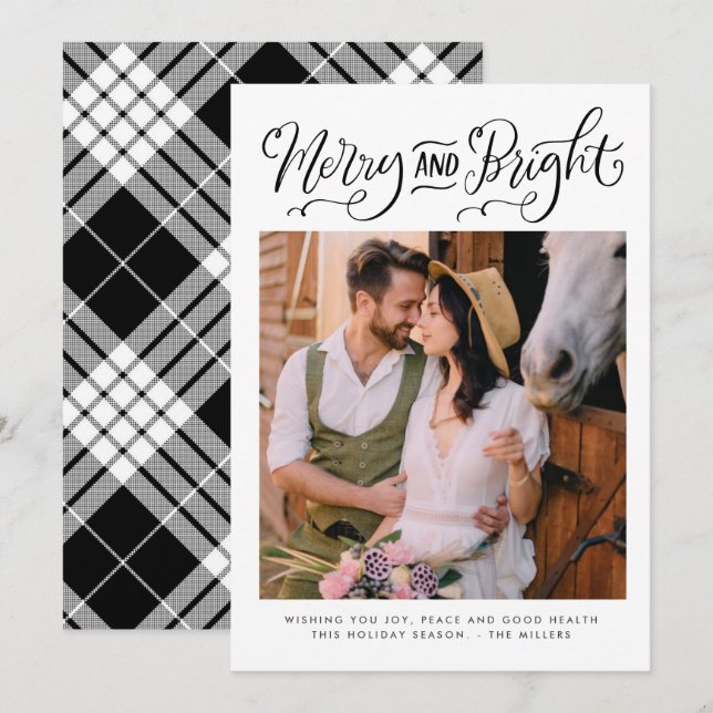 Svart och vit merry Bright Photo jul Julkort (Fram/baksida)