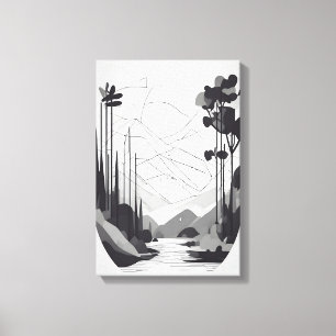Svart och vit minimal liggande Abstrakt Art Canvastryck