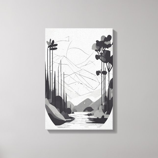 Svart och vit minimal liggande Abstrakt Art Canvastryck (Framsida)