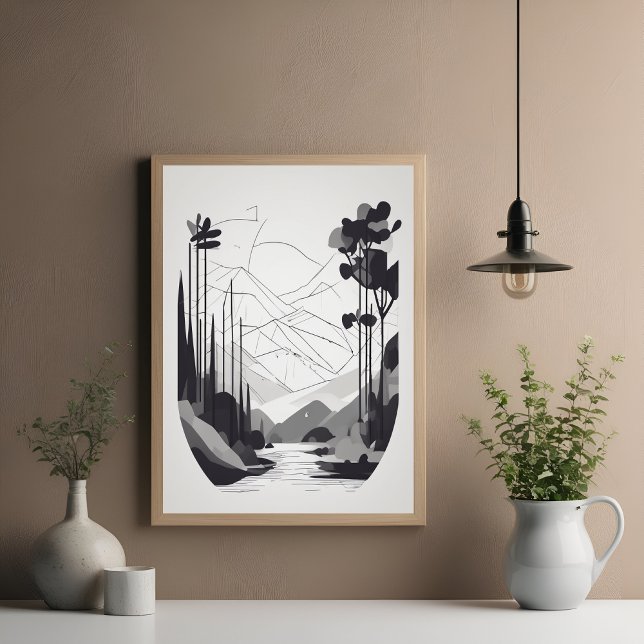Svart och vit minimal liggande Abstrakt Art Poster (Skapare uppladdad)